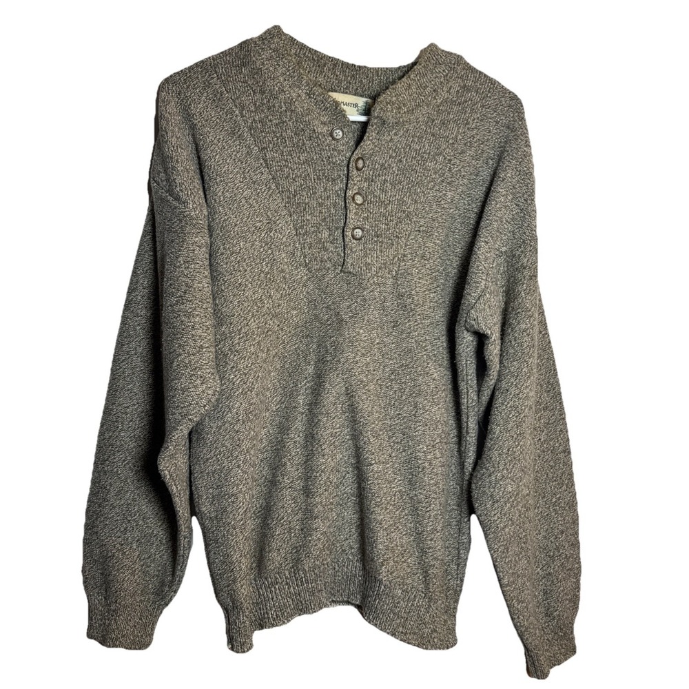 Vintage FieldMaster‎ Henley Sweater Men S Gray Knit USA Made Cotton Blend